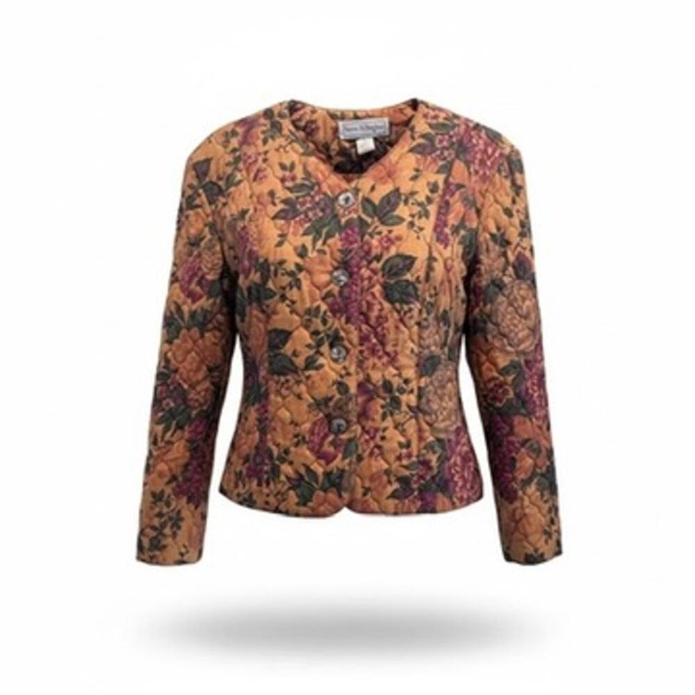 Norton McNaughton Women's 14 Quilted Jacket Autumn Floral Print Button Front